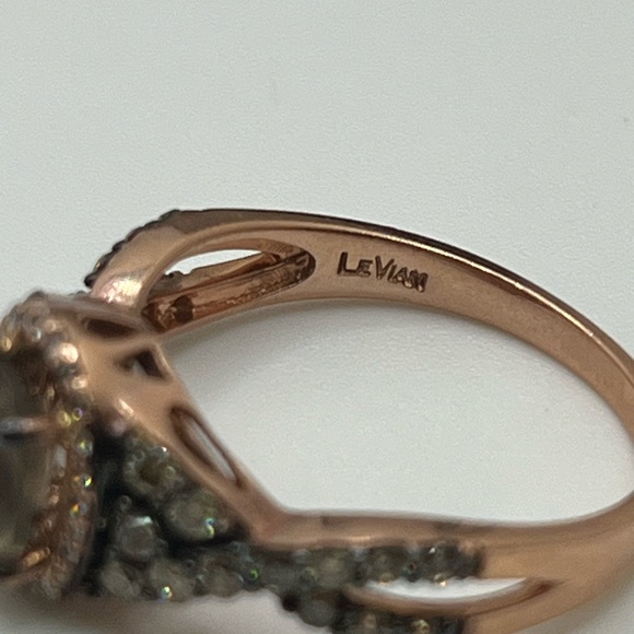 LeVian 14K Strawberry Rose Gold Smoky Quartz and Chocolate Vanilla Diamonds Ring - Picture 4 of 9